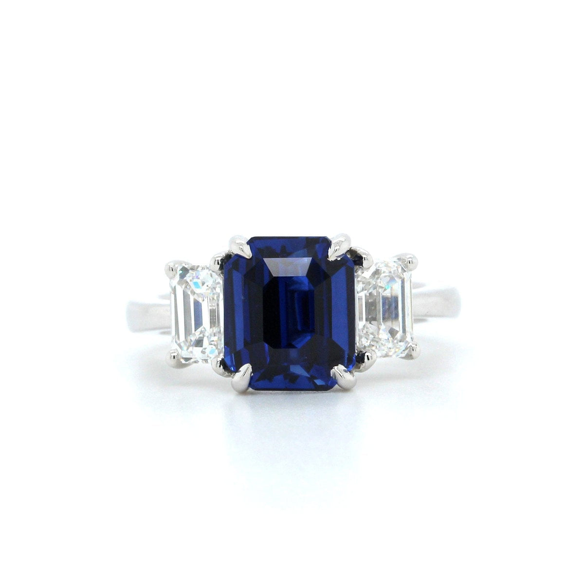 Platinum 3 Stone Emerald Sapphire and Diamond Ring, Platinum, Long's Jewelers