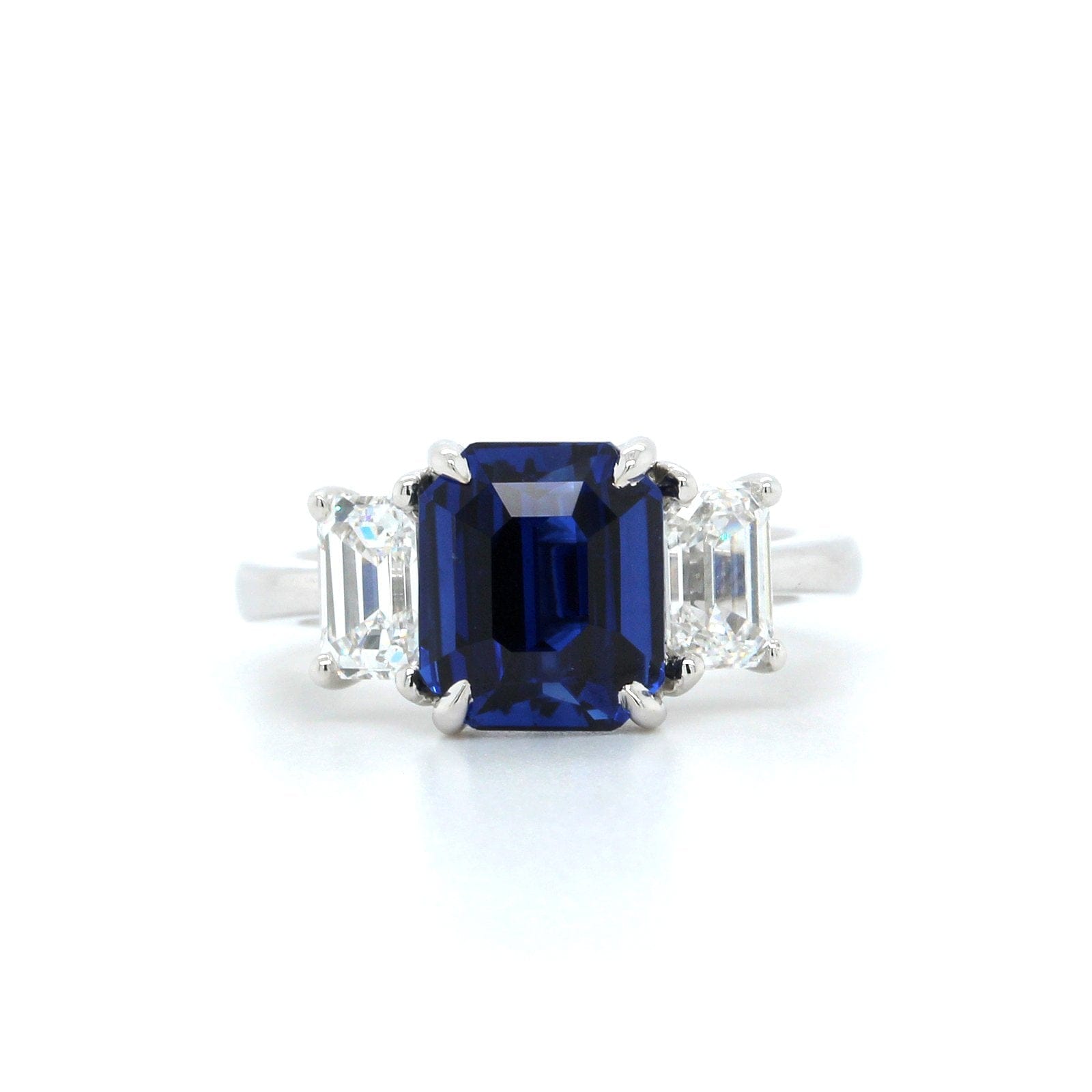 Platinum 3 Stone Emerald Sapphire and Diamond Ring, Platinum, Long's Jewelers