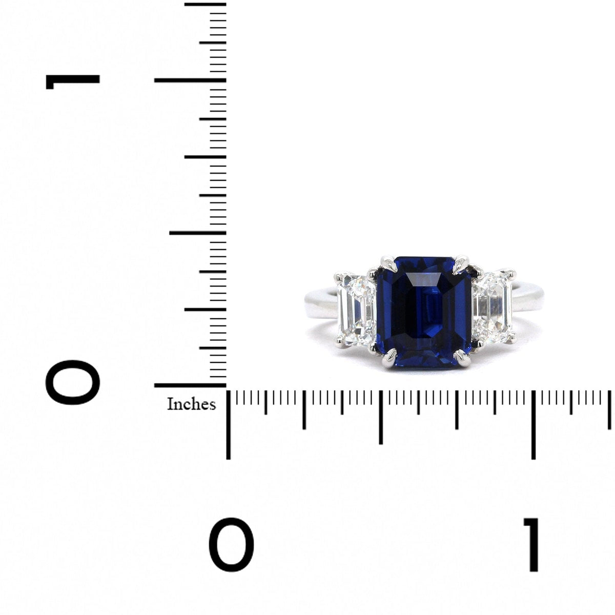 Platinum 3 Stone Emerald Sapphire and Diamond Ring
