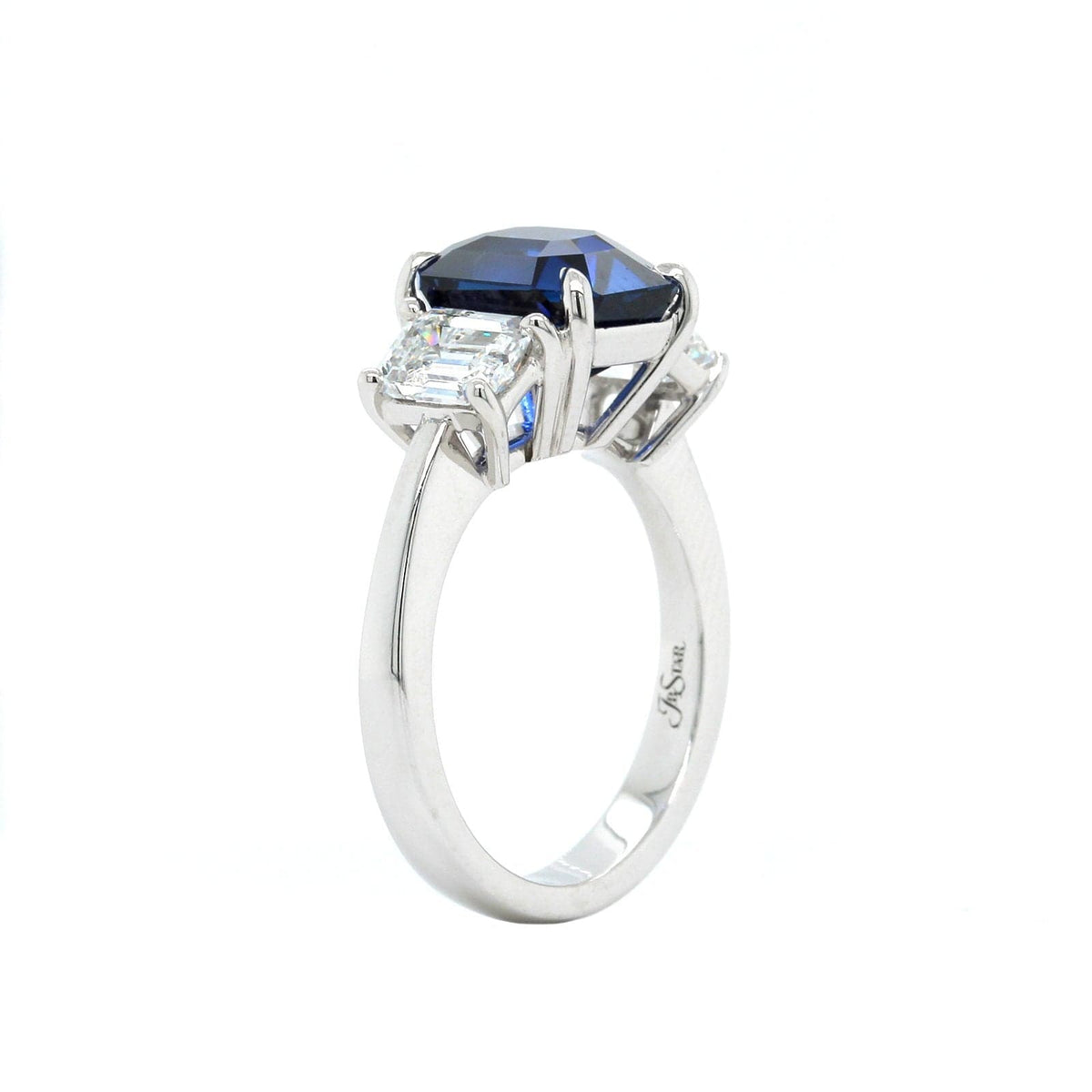 Platinum 3 Stone Emerald Sapphire and Diamond Ring
