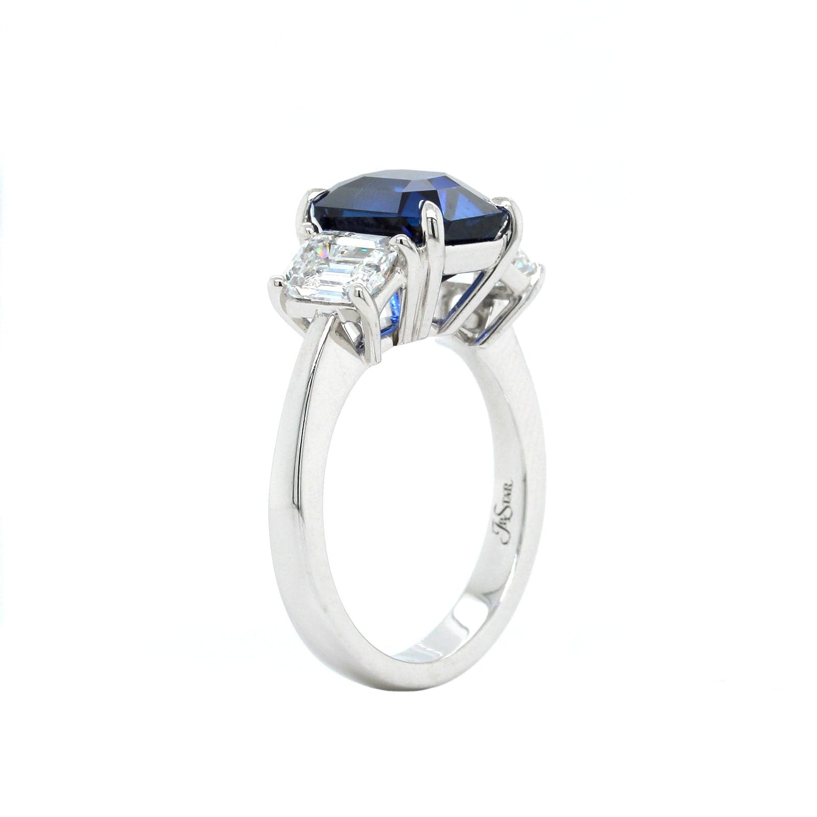 Platinum 3 Stone Emerald Sapphire and Diamond Ring