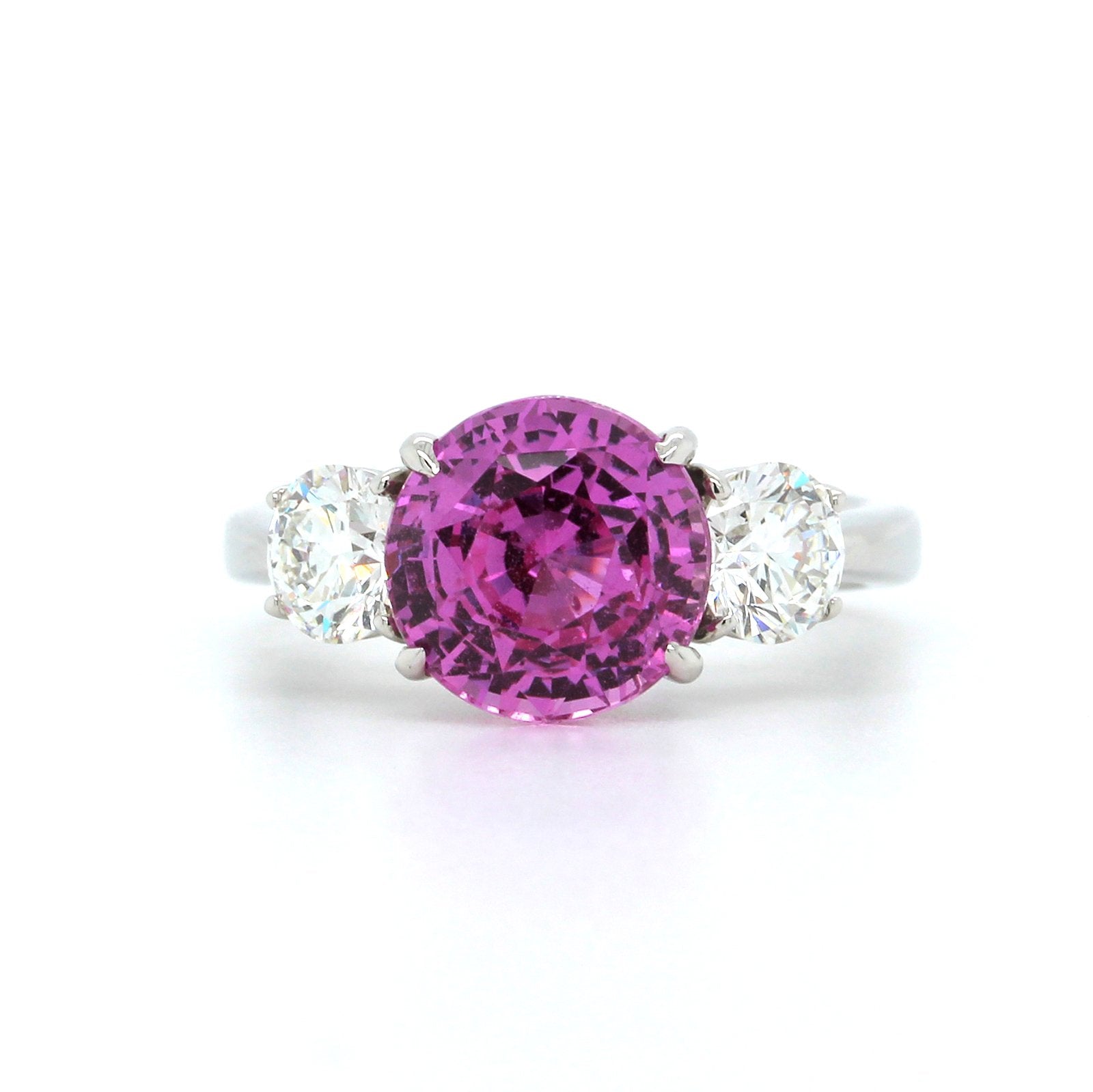 Platinum 3 Stone Pink Sapphire and Diamond Ring, Platinum, Long's Jewelers
