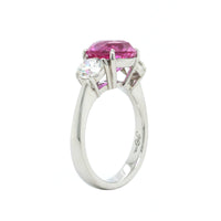Platinum 3 Stone Pink Sapphire and Diamond Ring