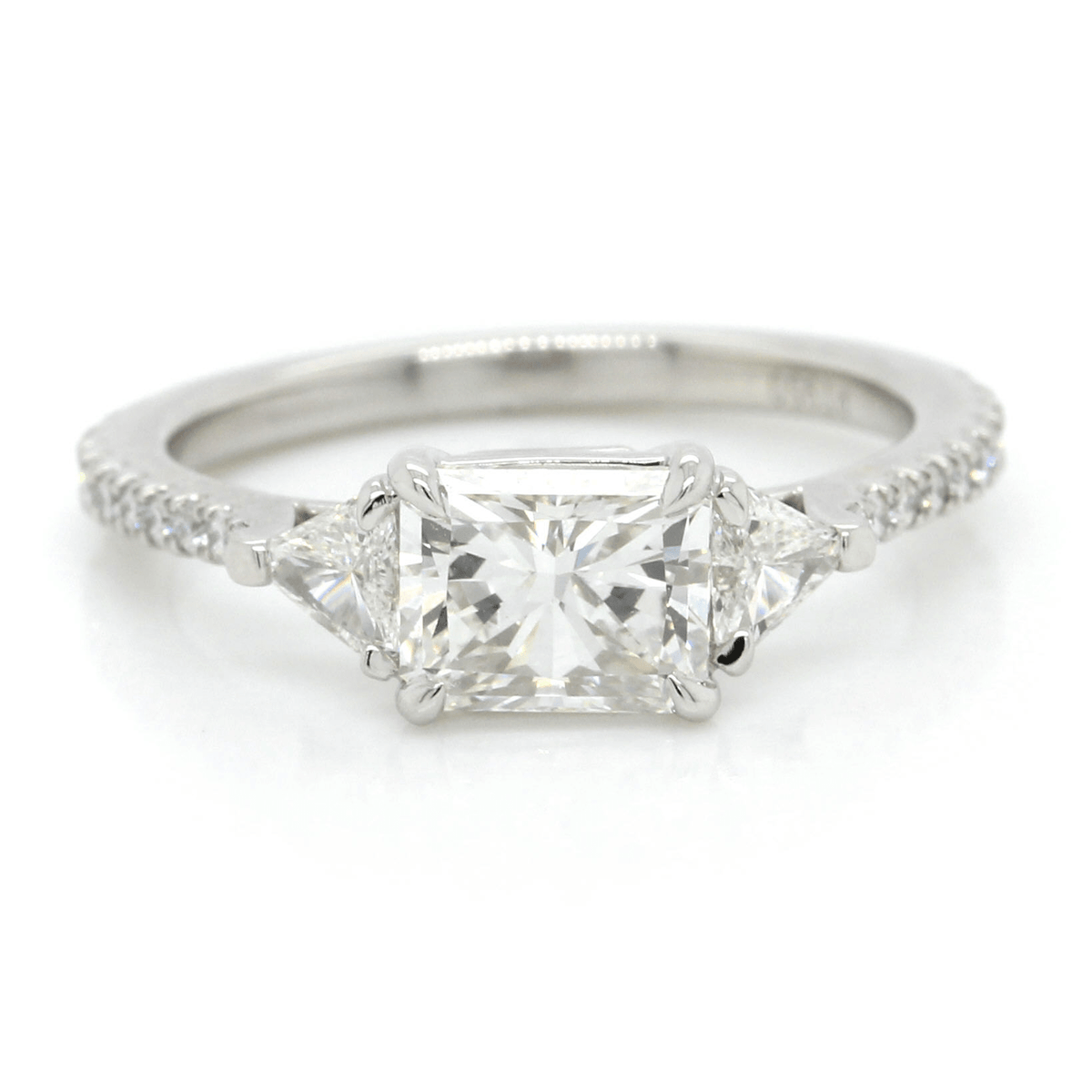 Platinum 3 Stone Radiant Cut with Side Trillions Engagement Ring, Platinum, Long's Jewelers