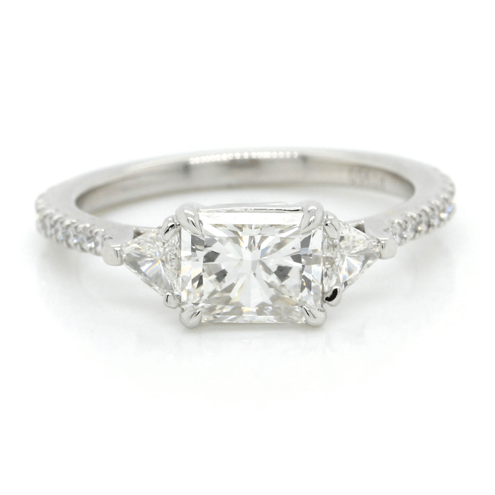 Platinum 3 Stone Radiant Cut with Side Trillions Engagement Ring, Platinum, Long's Jewelers