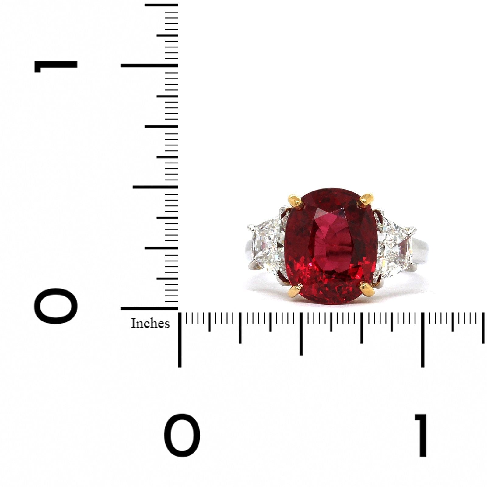 Oscar Heyman Platinum 3 Stone Red Spinel and Diamond Ring