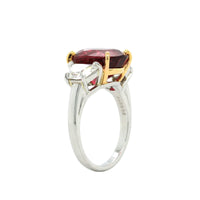 Oscar Heyman Platinum 3 Stone Red Spinel and Diamond Ring