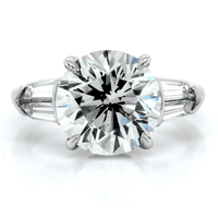 Platinum 3 Stone Round Diamond with Side Baguettes Engagement Ring, Platinum, Long's Jewelers