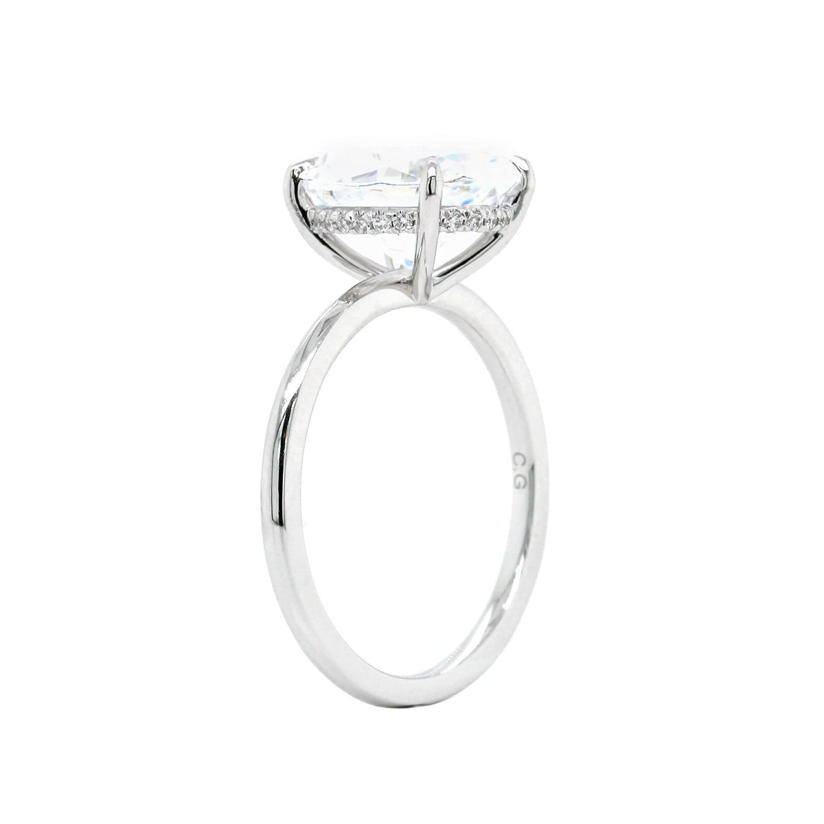 Platinum 4 Prong Hidden Diamond Halo Engagement Ring Setting