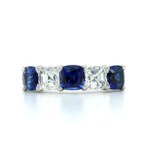 Platinum 5 Stone Cushion Sapphire Alternating Asscher Diamond Band, Platinum, Long's Jewelers