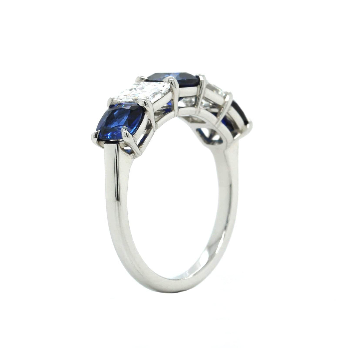 Platinum 5 Stone Cushion Sapphire Alternating Asscher Diamond Band