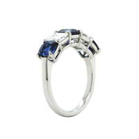 Platinum 5 Stone Cushion Sapphire Alternating Asscher Diamond Band