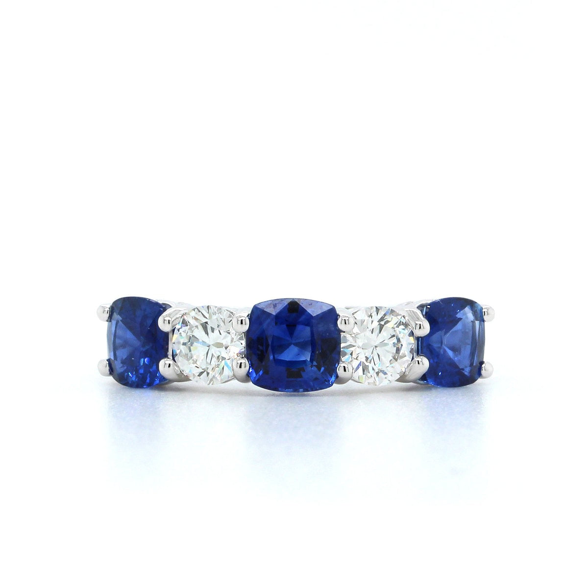 Platinum 5 Stone Cushion Sapphire Alternating Diamond Band, Platinum, Long's Jewelers