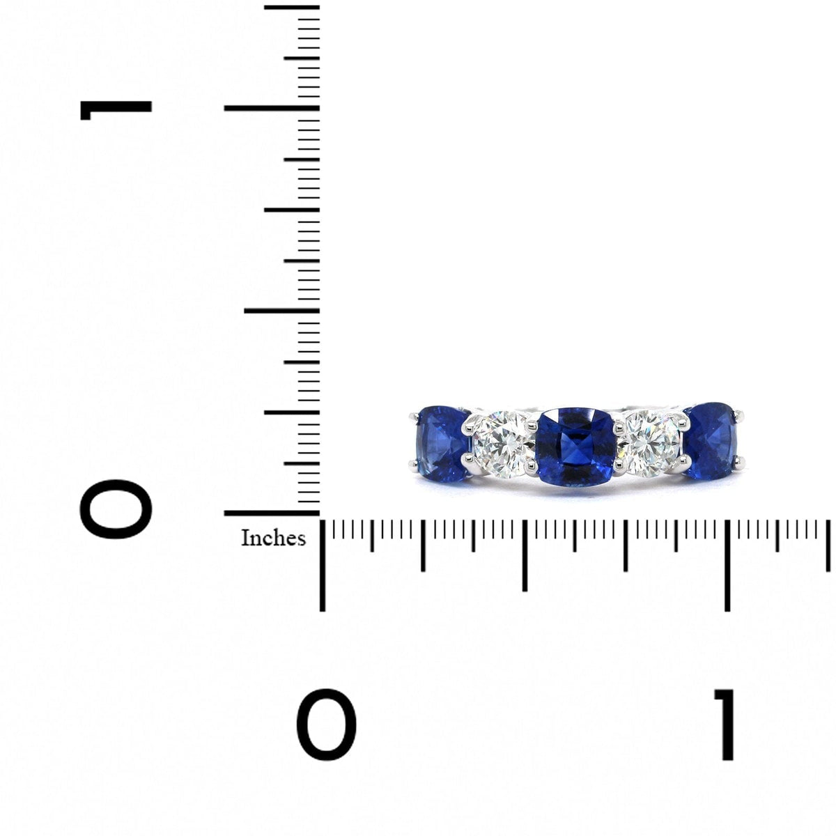 Platinum 5 Stone Cushion Sapphire Alternating Diamond Band