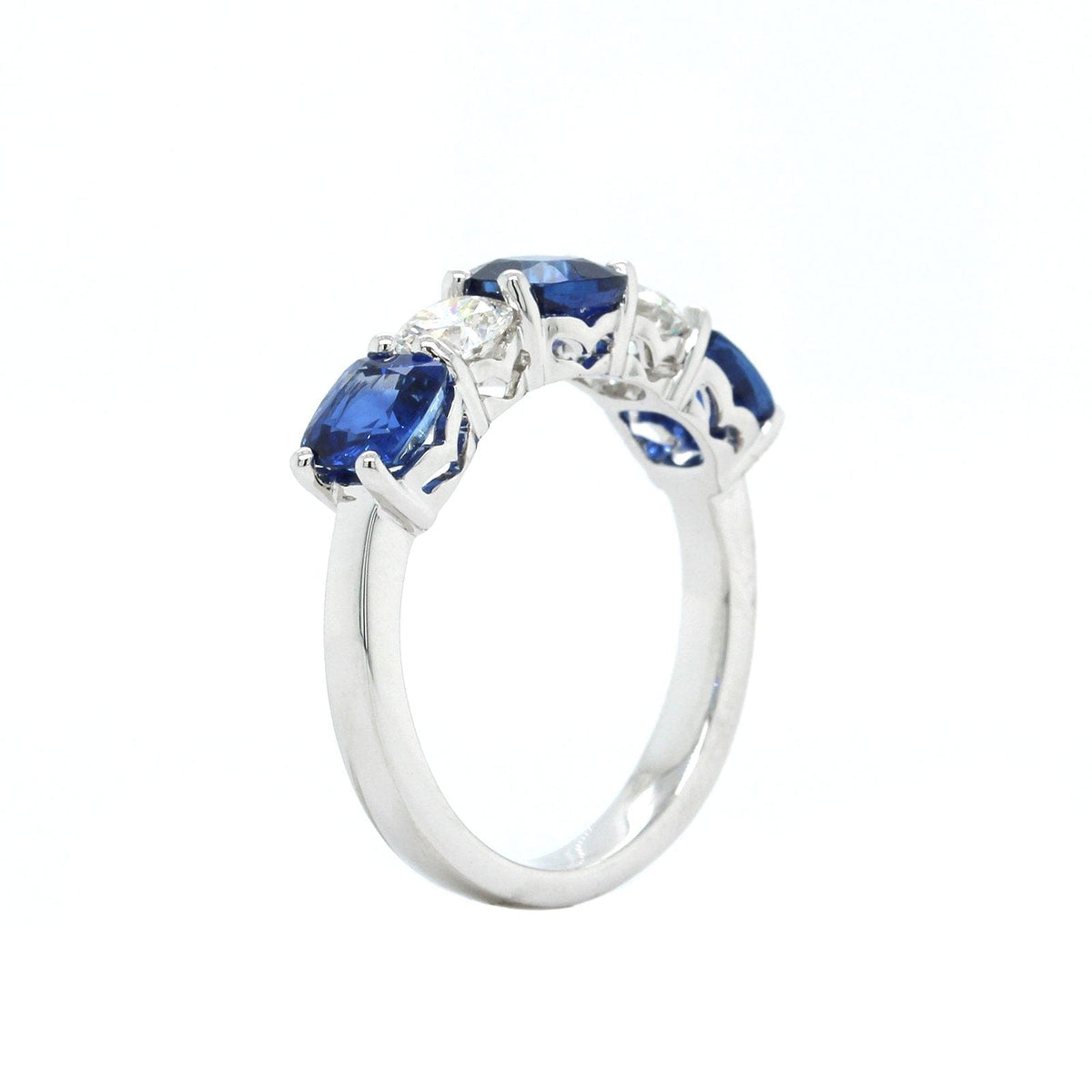 Platinum 5 Stone Cushion Sapphire Alternating Diamond Band