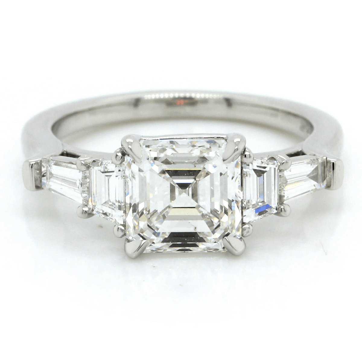 Platinum Asscher Diamond with Side Traps and Baguettes Engagement Ring, Platinum, Long's Jewelers