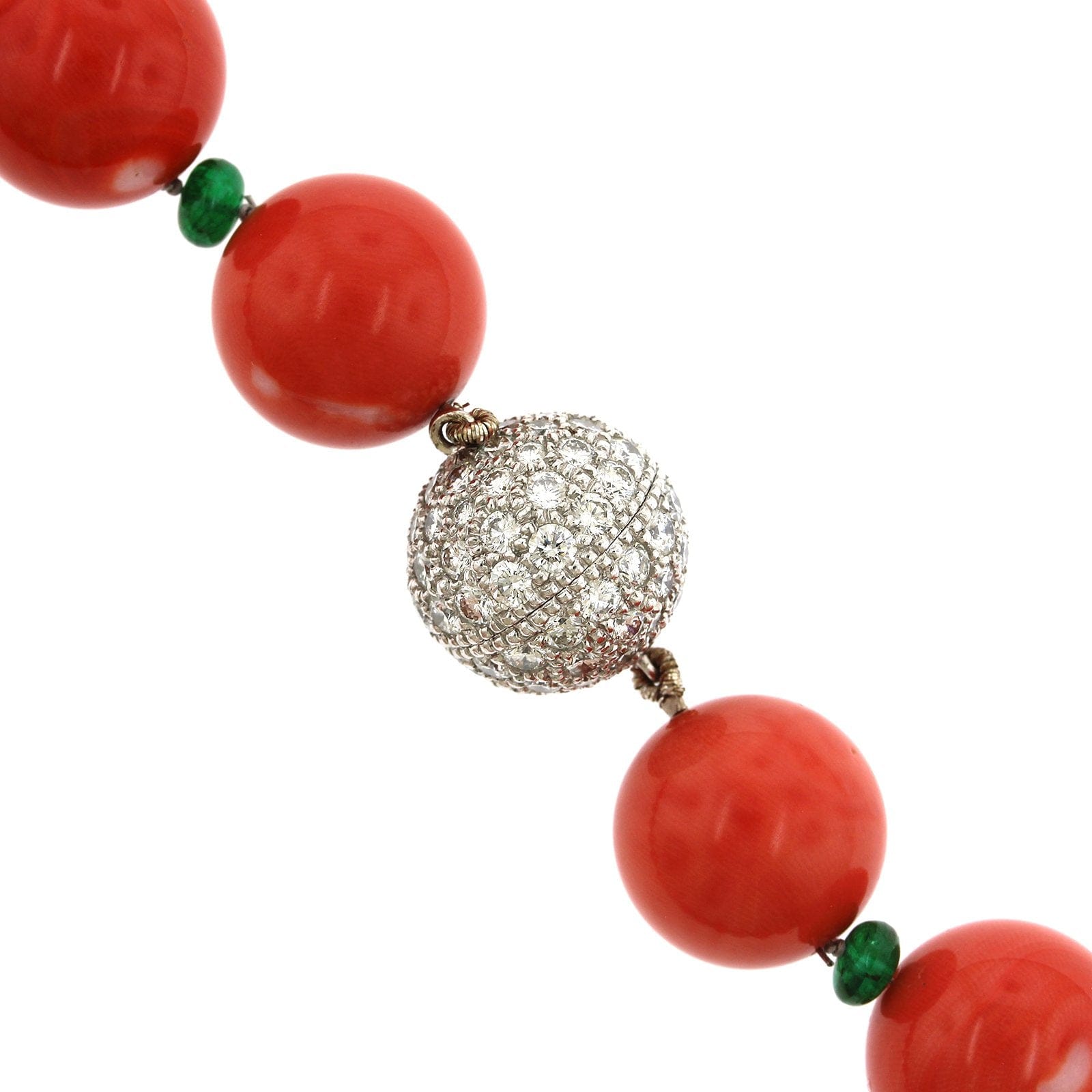 Platinum Coral with Emerald and Diamond Bead Necklace, Platinum, Long's Jewelers