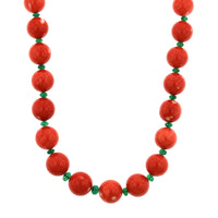 Eclat Jewels Platinum Coral with Emerald and Diamond Bead Necklace