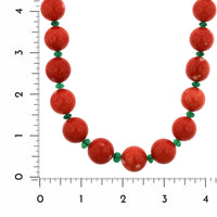 Eclat Jewels Platinum Coral with Emerald and Diamond Bead Necklace