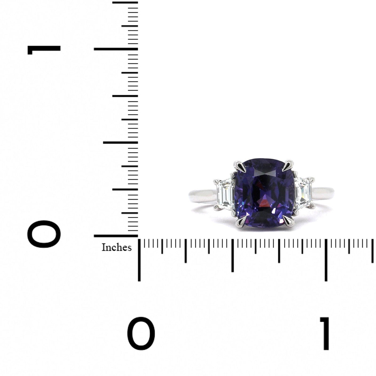 Platinum Cushion Purple Sapphire Diamond 3 Stone Ring, Platinum, Long's Jewelers