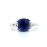 Platinum Cushion Sapphire Diamond 3 Stone Ring, Platinum, Long's Jewelers