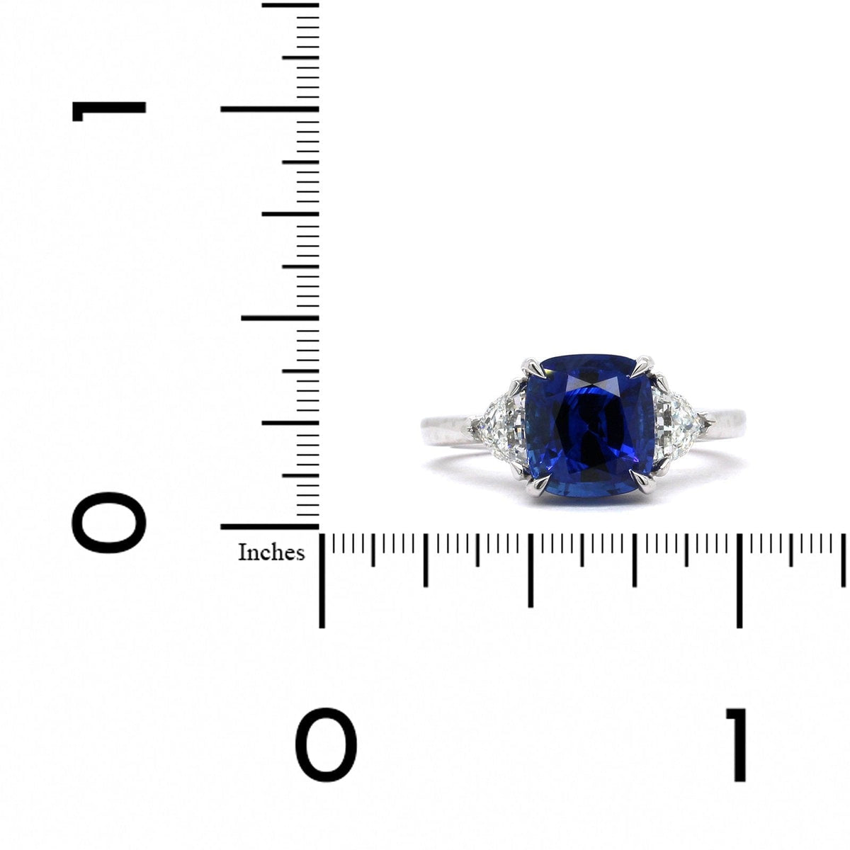 Platinum Cushion Sapphire Diamond 3 Stone Ring, Platinum, Long's Jewelers