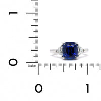 Platinum Cushion Sapphire Diamond 3 Stone Ring, Platinum, Long's Jewelers