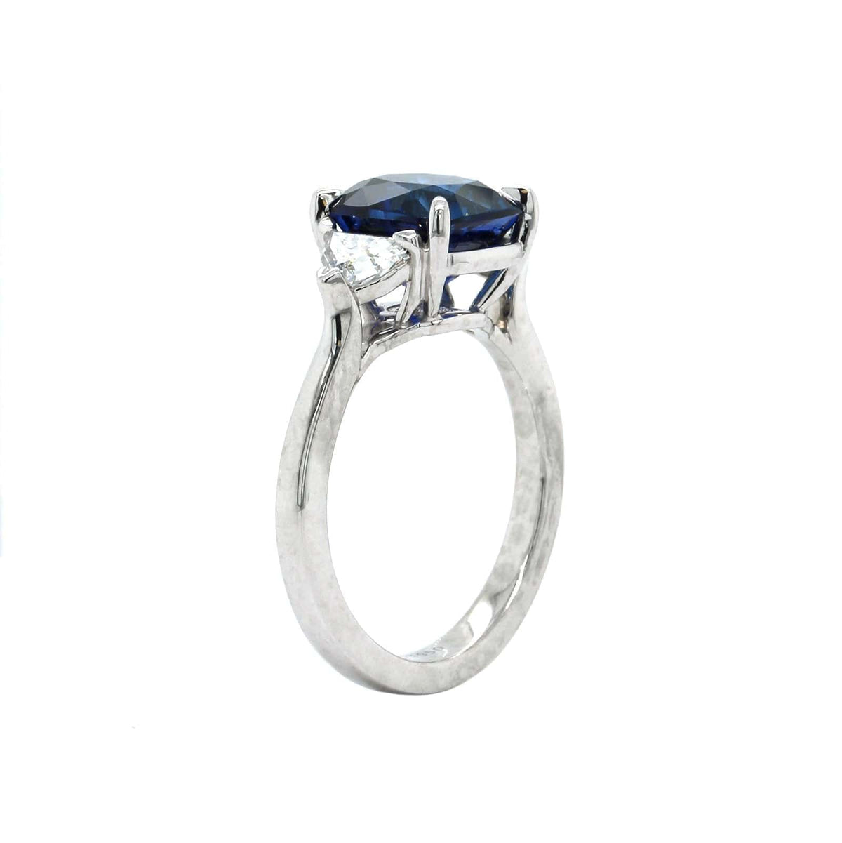 Platinum Cushion Sapphire Diamond 3 Stone Ring, Platinum, Long's Jewelers