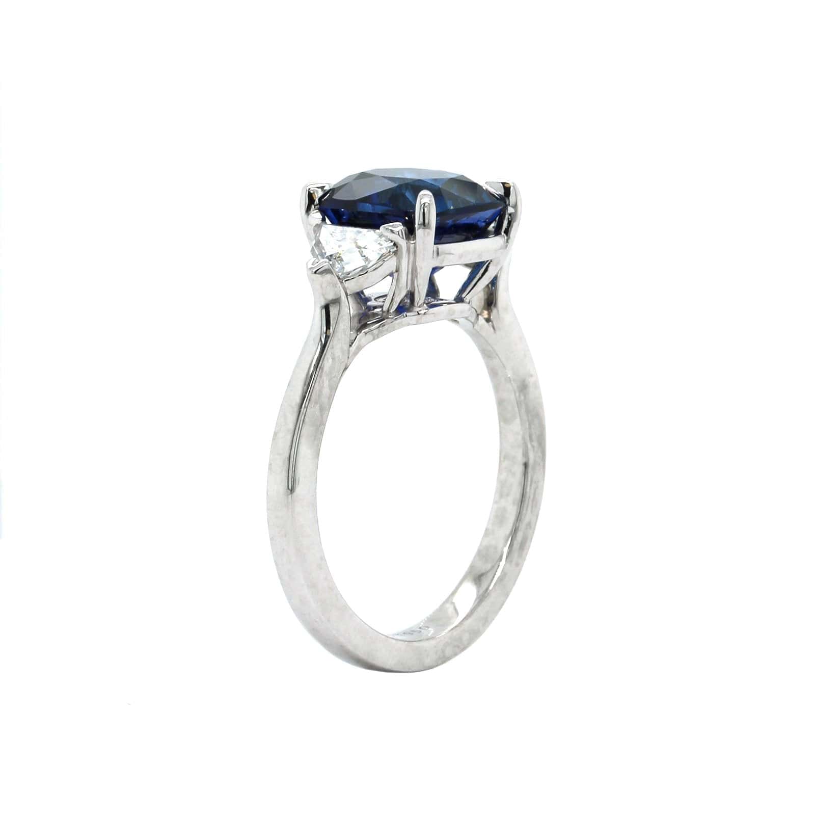 Platinum Cushion Sapphire Diamond 3 Stone Ring, Platinum, Long's Jewelers