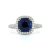 Platinum Cushion Sapphire Diamond Halo Ring, Platinum, Long's Jewelers