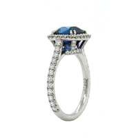 Platinum Cushion Sapphire Diamond Halo Ring, Platinum, Long's Jewelers