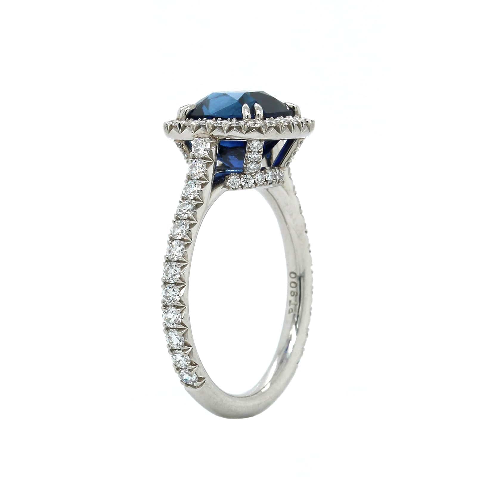 Platinum Cushion Sapphire Diamond Halo Ring, Platinum, Long's Jewelers