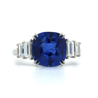 Platinum Cushion Sapphire Trap Diamond Ring, Platinum, Long's Jewelers