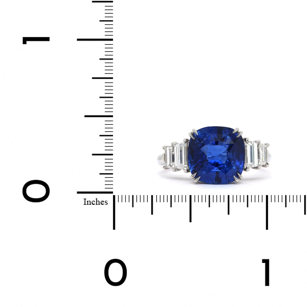 Platinum Cushion Sapphire Trap Diamond Ring, Platinum, Long's Jewelers