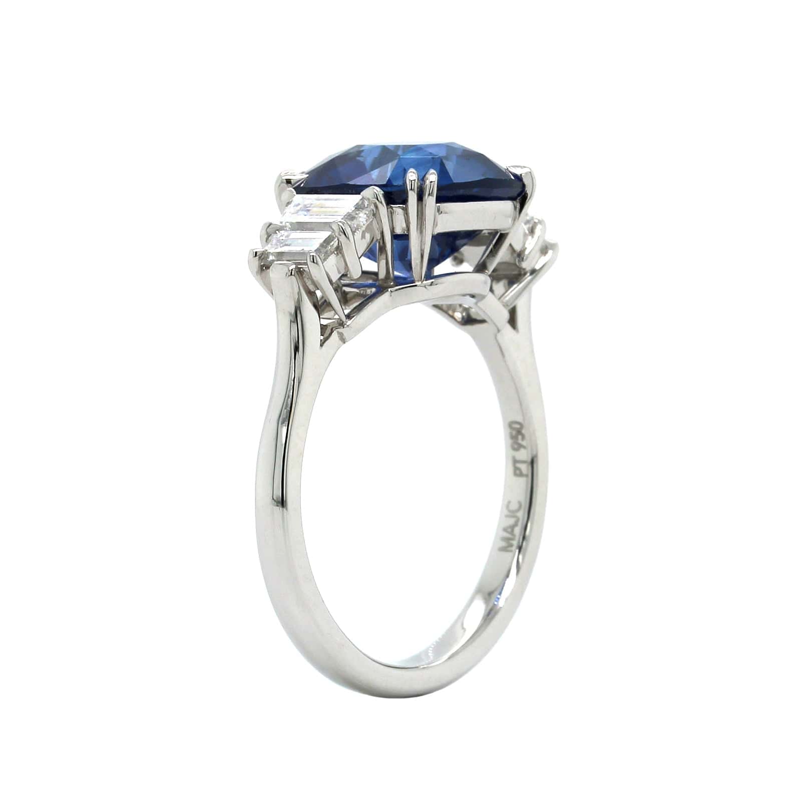 Platinum Cushion Sapphire Trap Diamond Ring, Platinum, Long's Jewelers