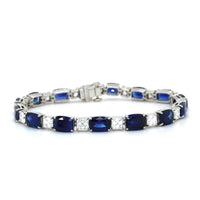 Platinum Cushion Sapphire and Asscher Cut Diamond Tennis Bracelet, Platinum, Long's Jewelers