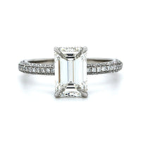 Platinum Emerald Cut Diamond with Hidden Halo Diamond Engagement Ring, Platinum, Long's Jewelers