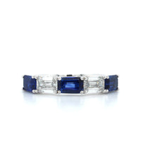 Platinum Emerald Cut Sapphire and Diamond Band, Platinum, Long's Jewelers