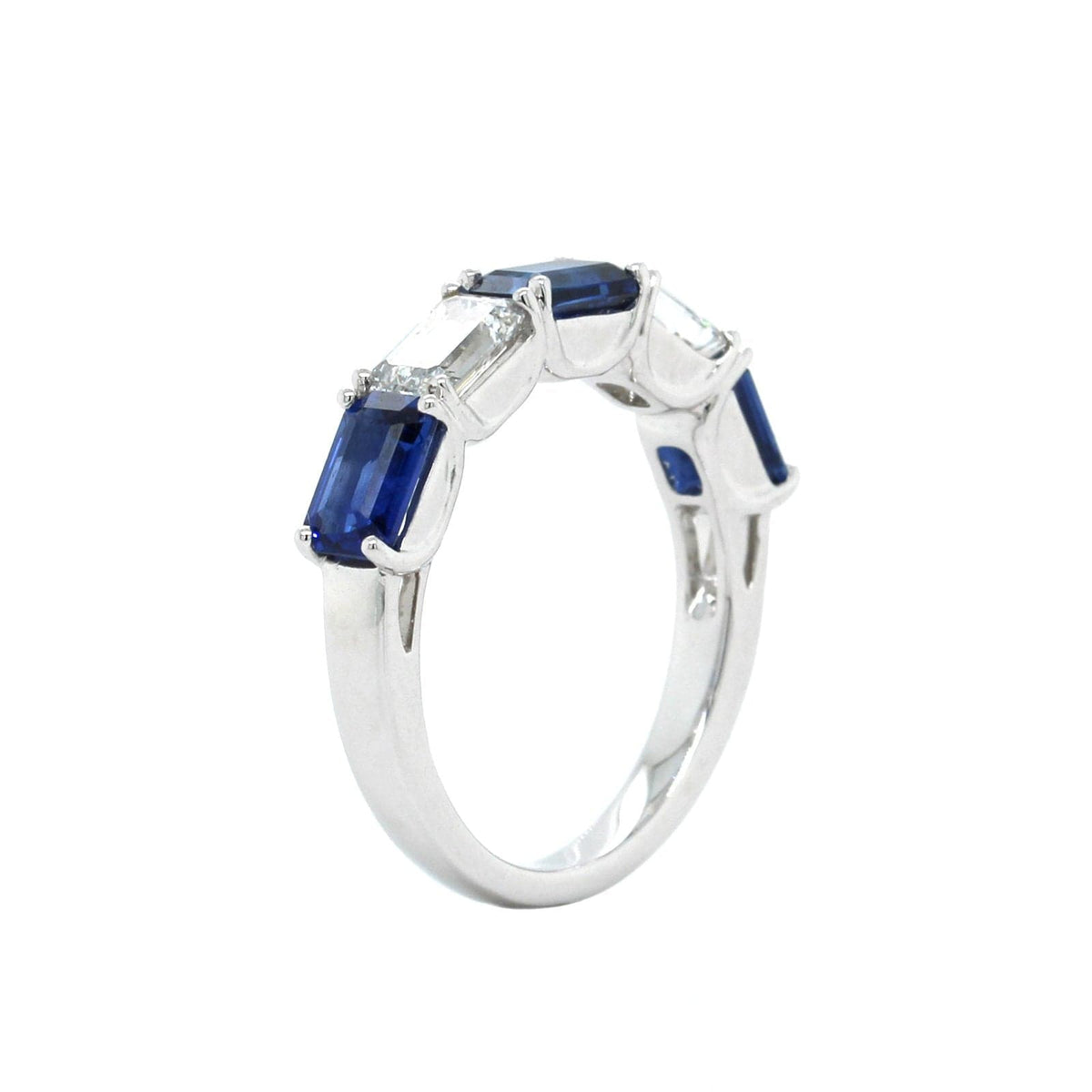 Platinum Emerald Cut Sapphire and Diamond Band, Platinum, Long's Jewelers