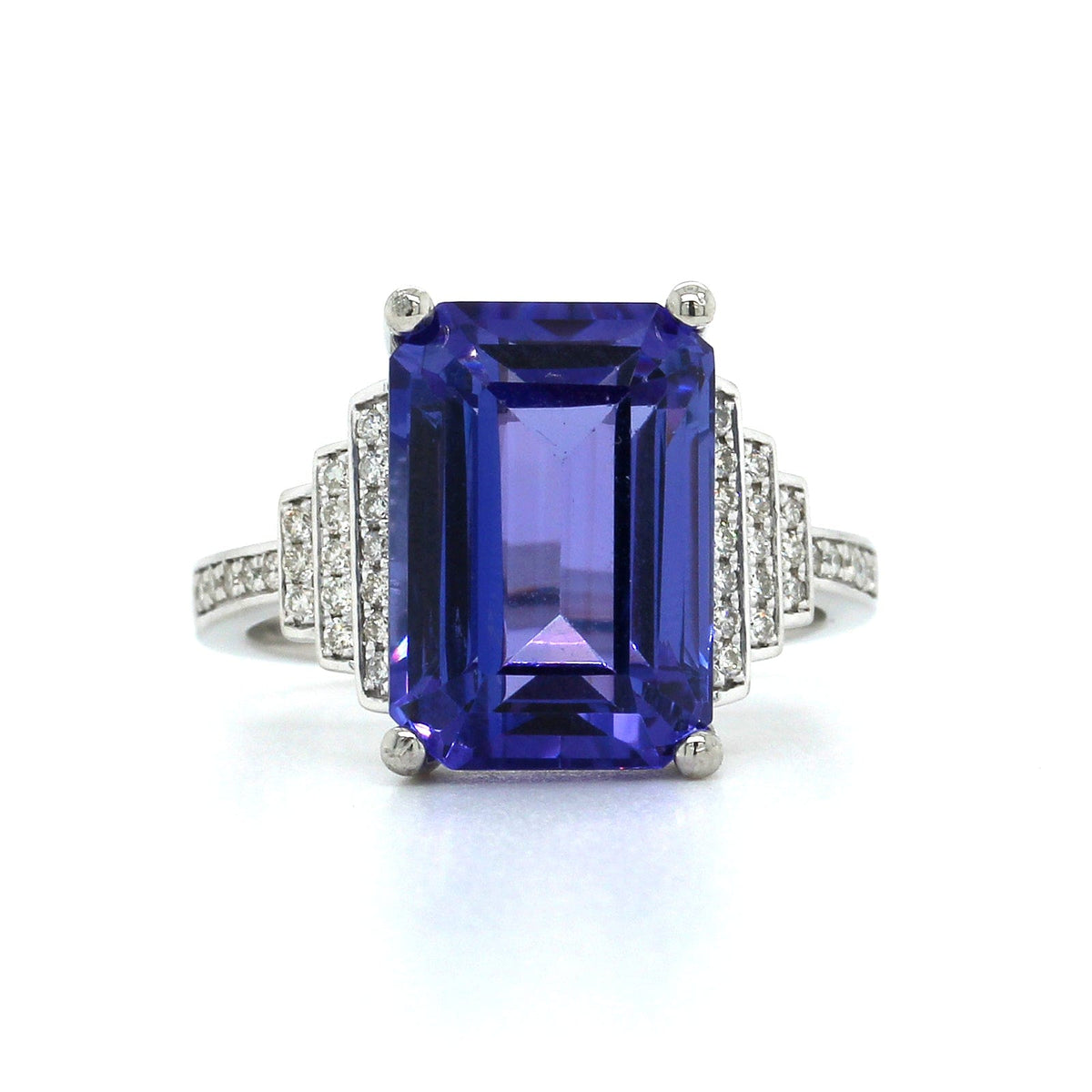 Platinum Emerald Cut Tanzanite Diamond Ring, Platinum, Long's Jewelers