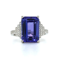 Platinum Emerald Cut Tanzanite Diamond Ring, Platinum, Long's Jewelers