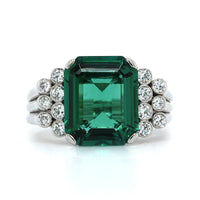 Platinum Emerald Cut Tourmaline Diamond Ring, Platinum, Long's Jewelers