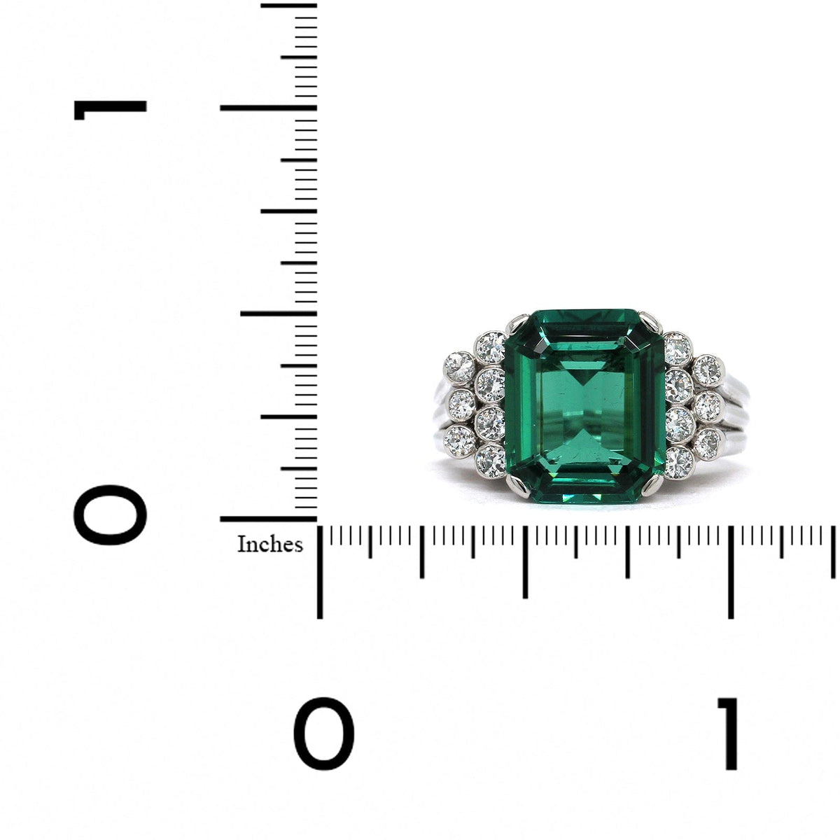 Platinum Emerald Cut Tourmaline Diamond Ring, Platinum, Long's Jewelers