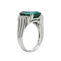 Platinum Emerald Cut Tourmaline Diamond Ring, Platinum, Long's Jewelers