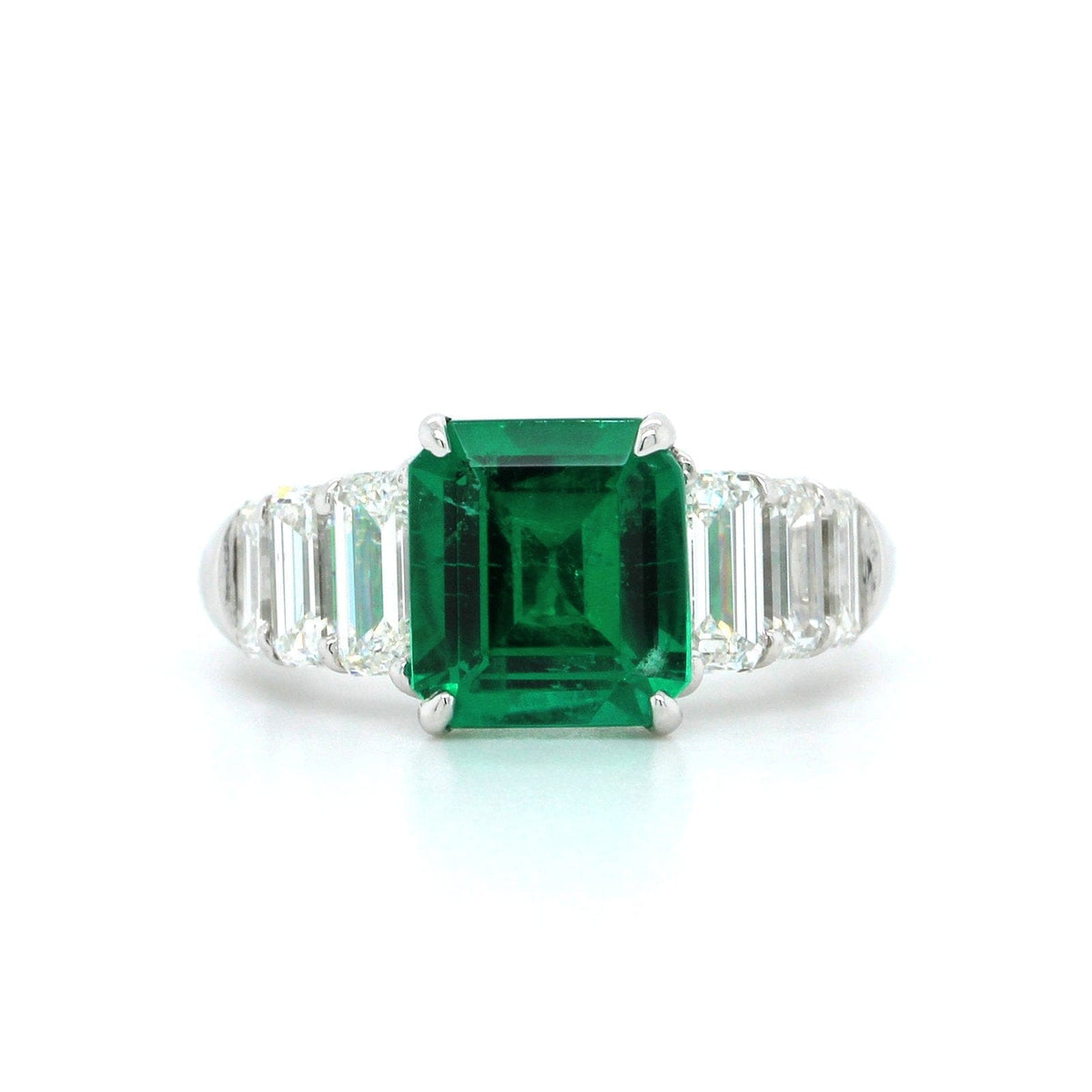 Platinum Emerald Ring with Emerald Cut Diamond Sides, Platinum, Long's Jewelers