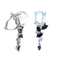 Platinum Moonstone with Sapphire and Diamond Dangle Earrings, Platinum, Long's Jewelers