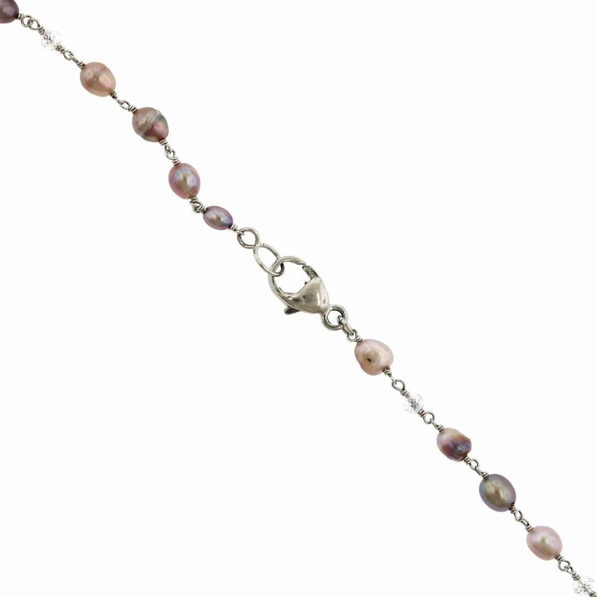 Platinum Natural Pearl and Diamond Bead Necklace