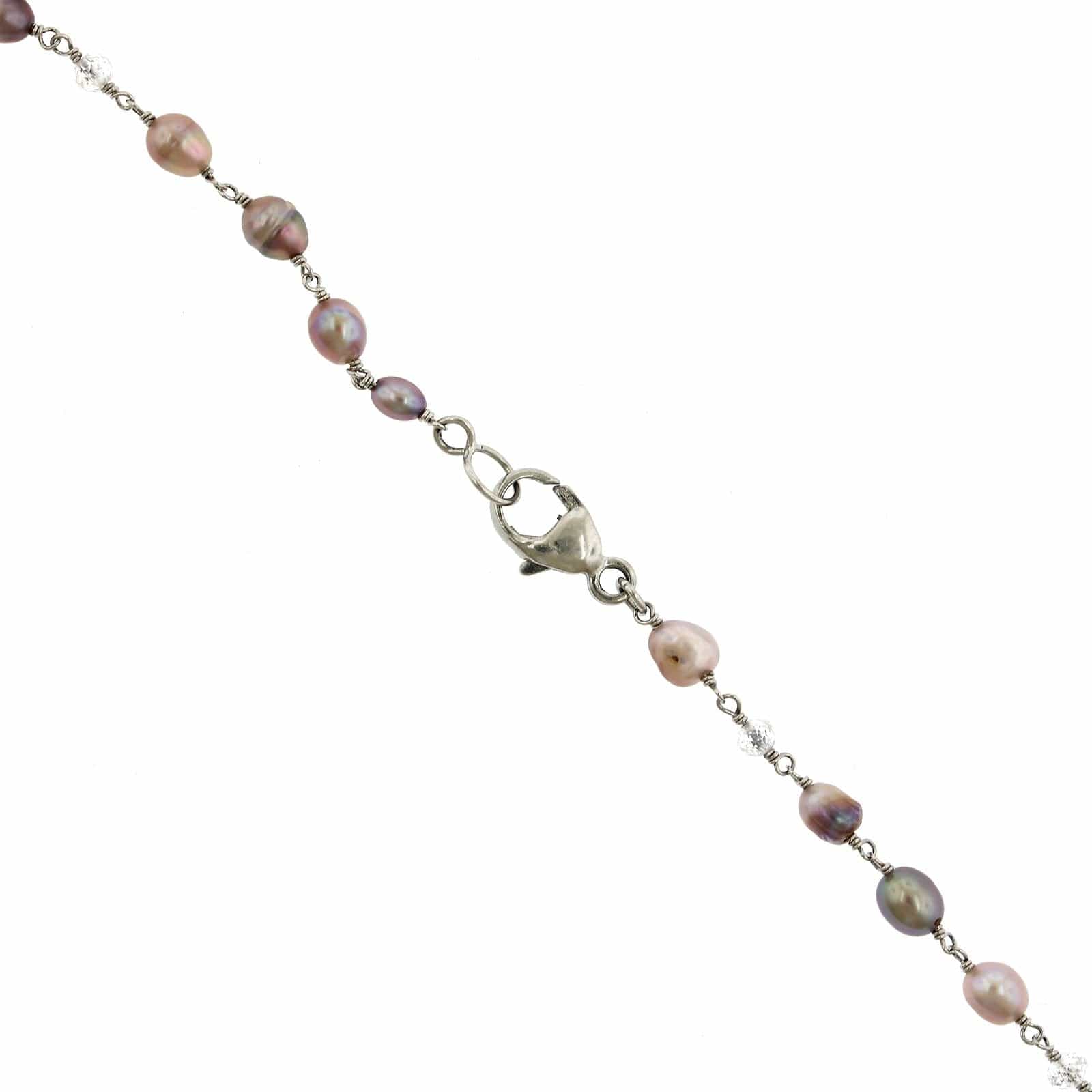 Platinum Natural Pearl and Diamond Bead Necklace