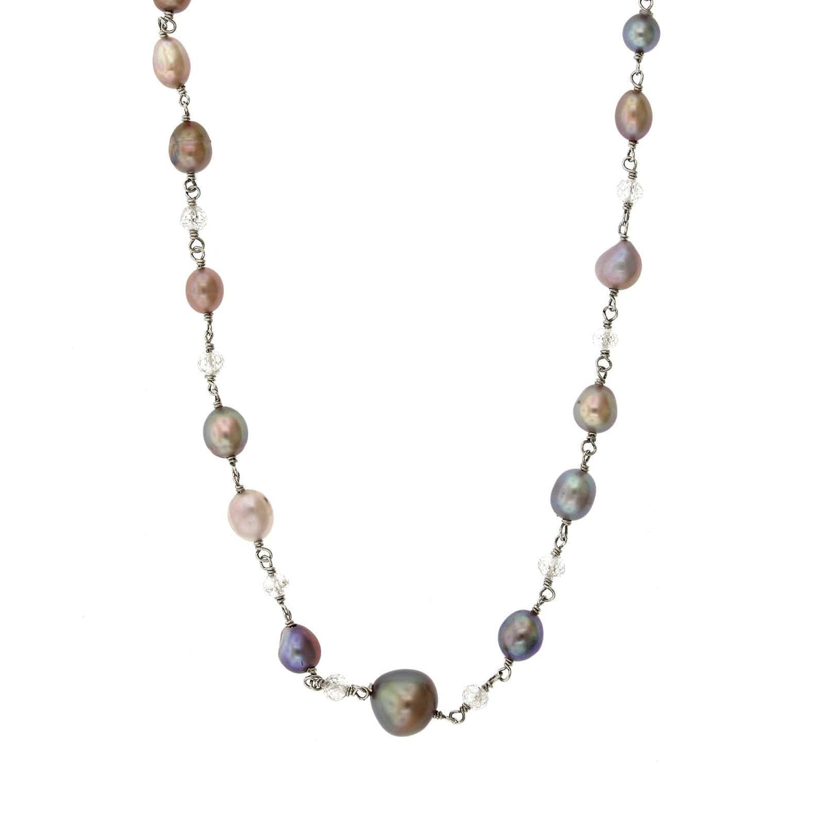 Platinum Natural Pearl and Diamond Bead Necklace, Platinum, Long's Jewelers