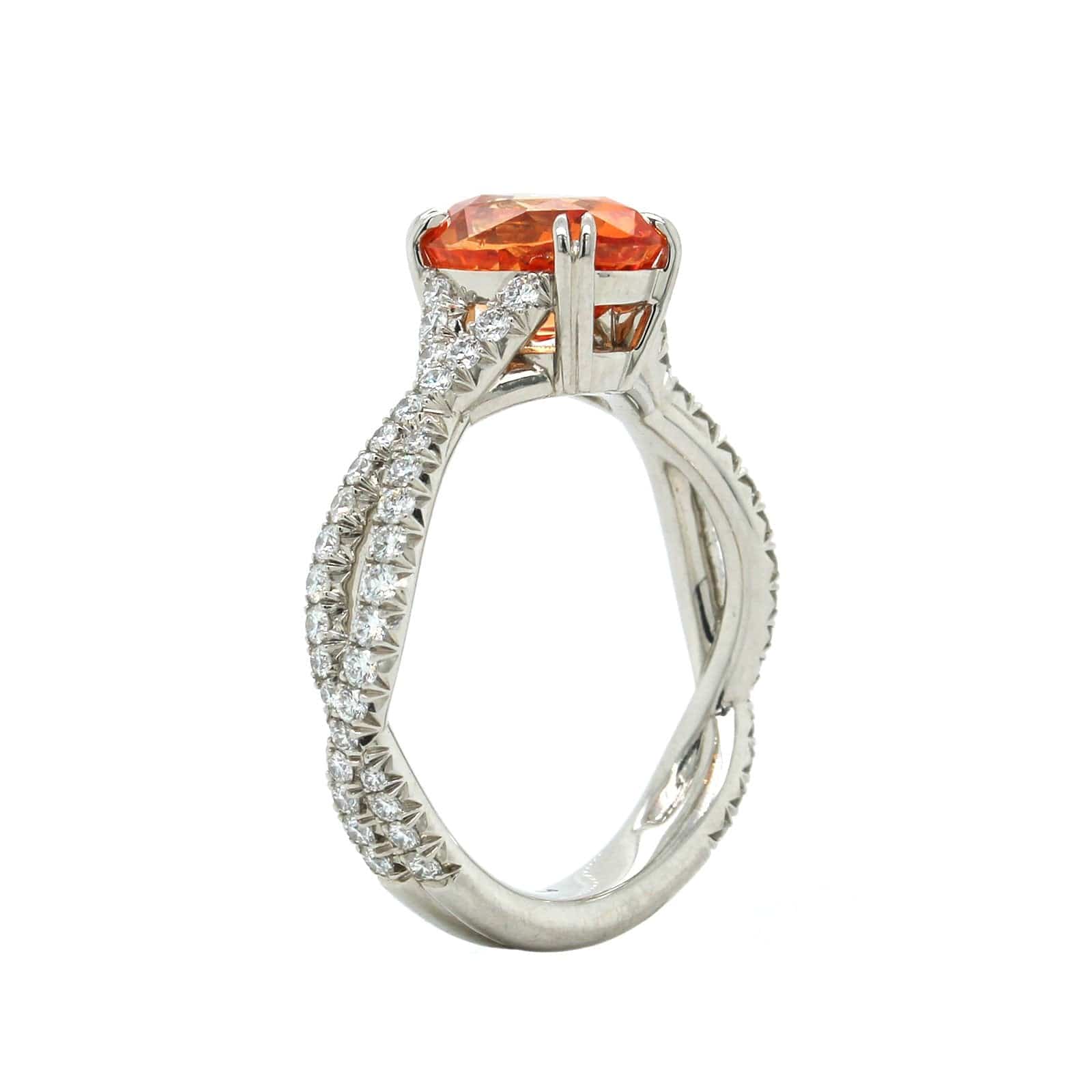 Platinum Oval Orange Sapphire and Diamond Ring